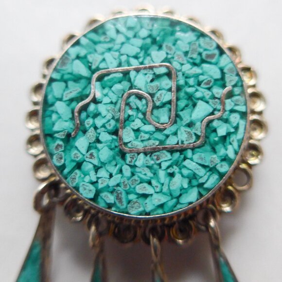 Aldaca Mexico crushed turquoise and sterling silver dangle pin pendant - Picture 4 of 11